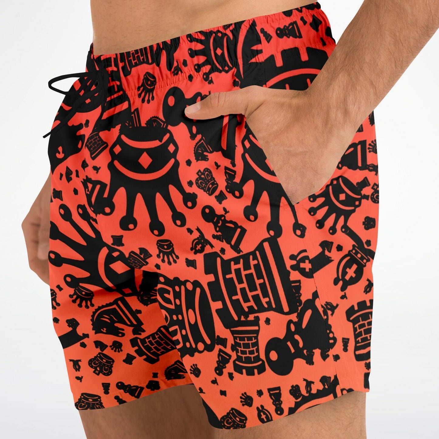 Men's Swim Trunks - Red and Orange