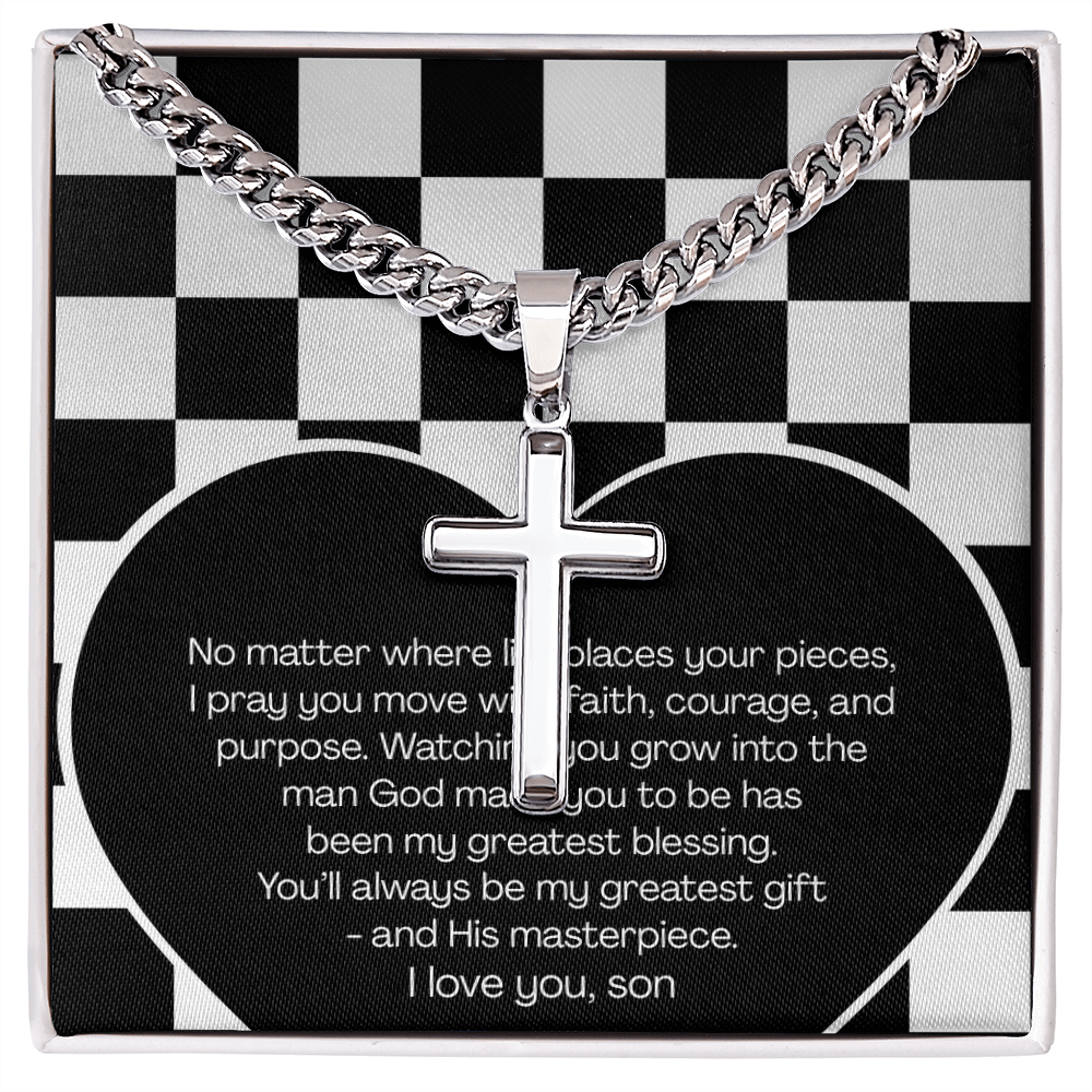Cross Necklace - Chess Message To Son