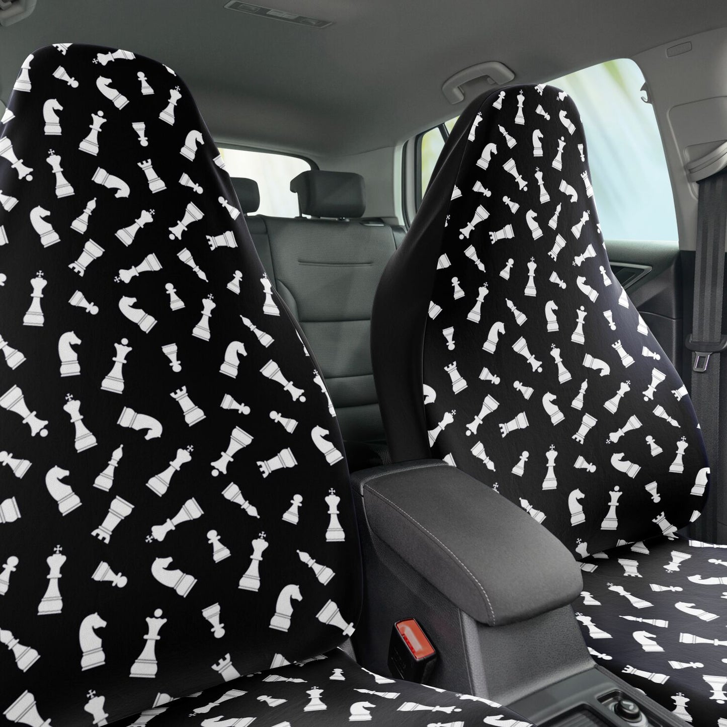 Chess Pieces Car Seat Cover Set - Black and White