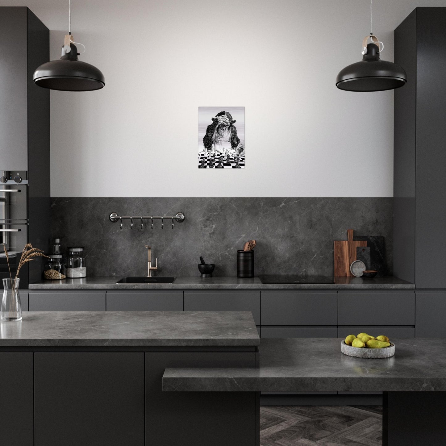 Chimp and Human Chess Game - Brushed Aluminum Print