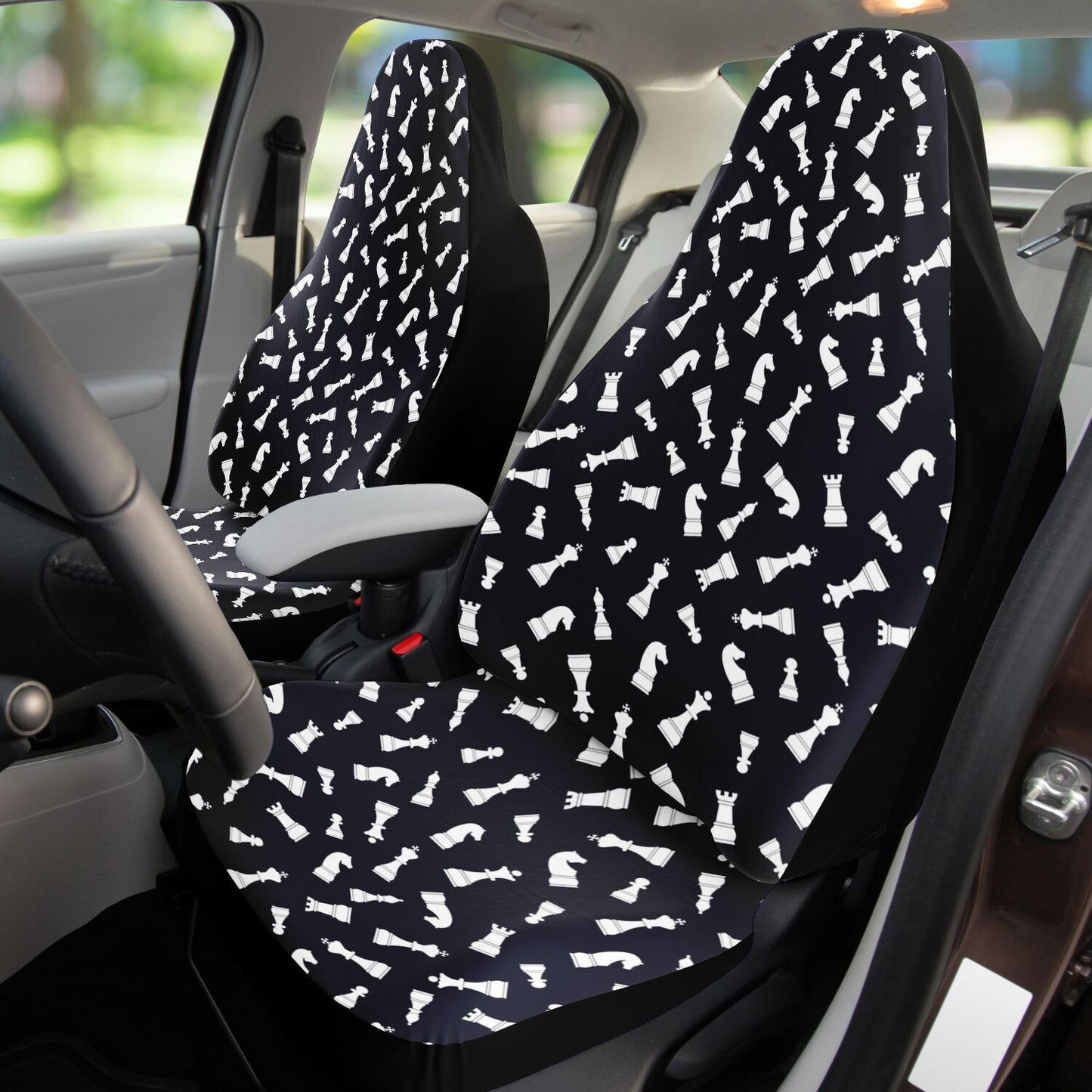 Chess Pieces Car Seat Cover Set - Black and White