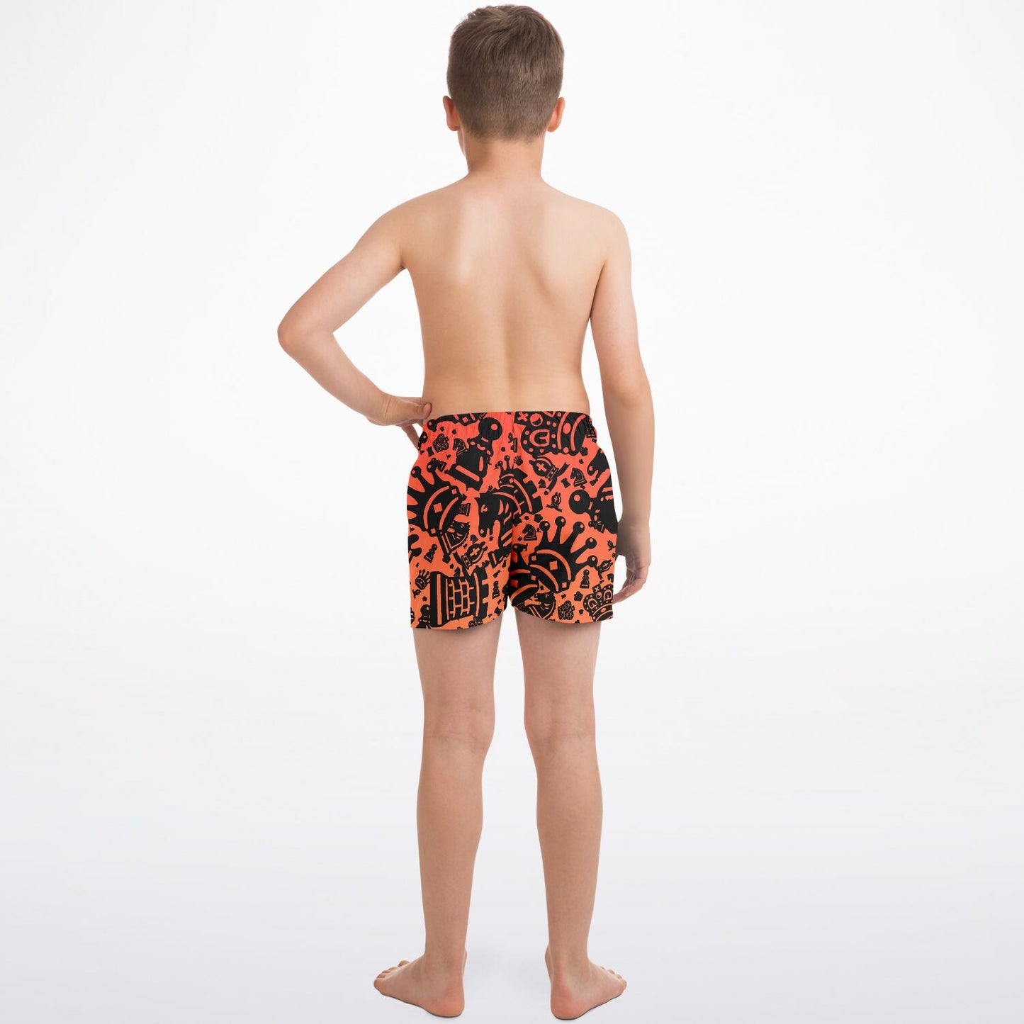 Kids Swim Trunks - Red and Orange
